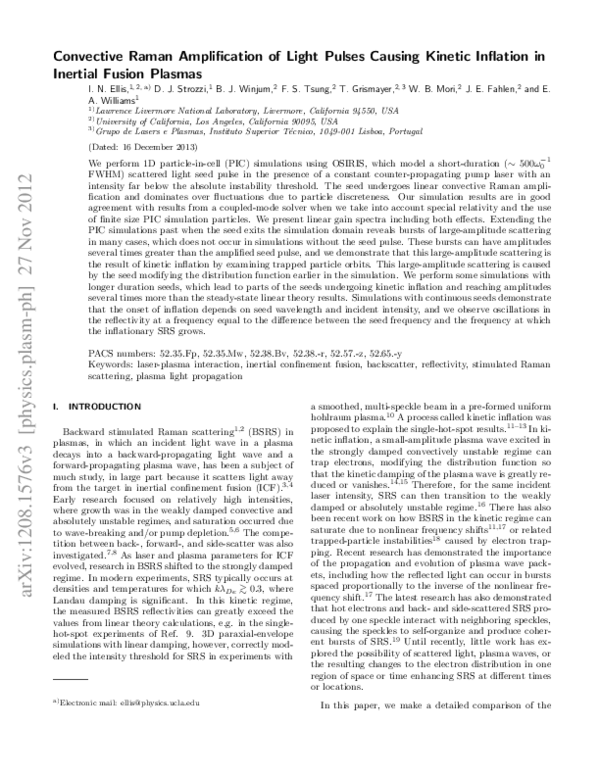 (PDF) Convective Raman Amplification of Light Pulses Causing Kinetic ...