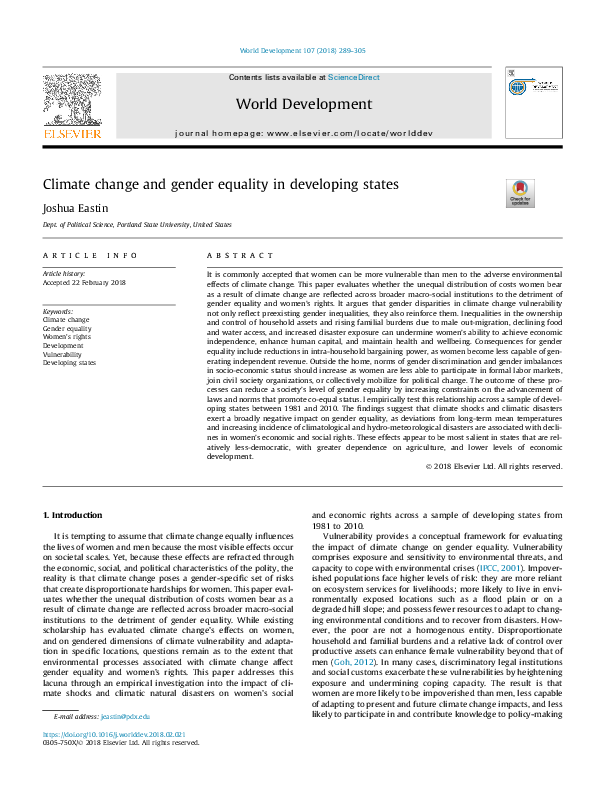 (PDF) Climate change and gender equality in developing states