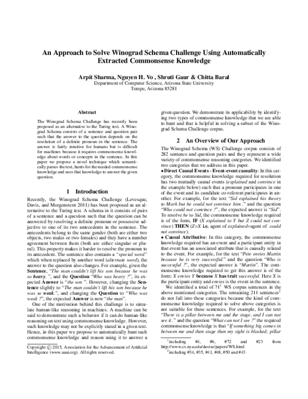 (PDF) An Approach to Solve Winograd Schema Challenge Using ...