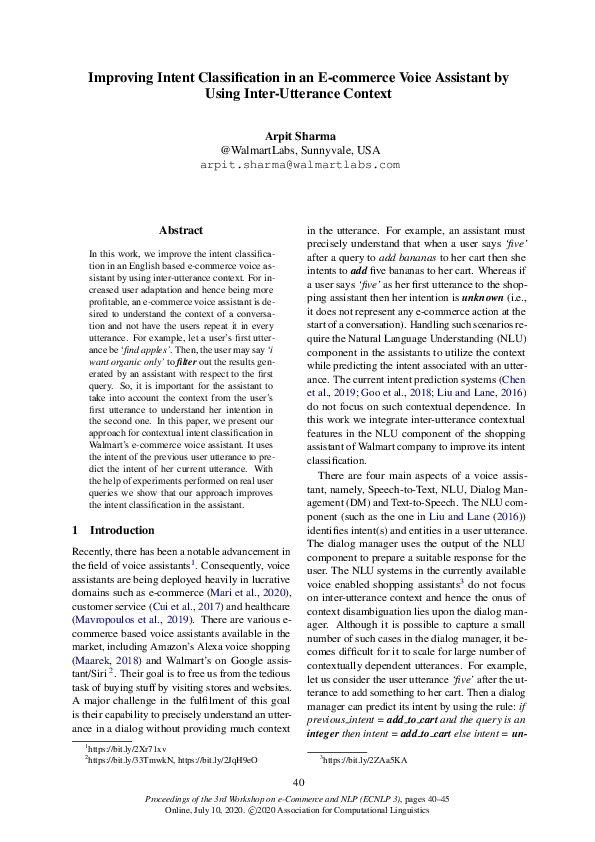(PDF) Improving Intent Classification in an E-commerce Voice Assistant ...