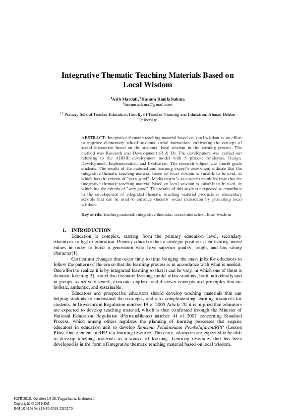 (PDF) Integrative Thematic Teaching Materials Based on Local Wisdom
