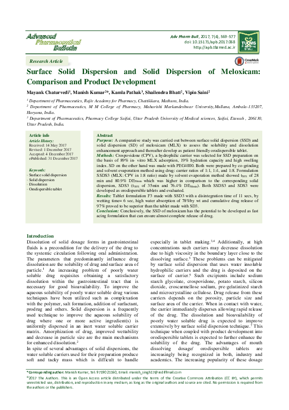 (PDF) Surface Solid Dispersion and Solid Dispersion of Meloxicam ...