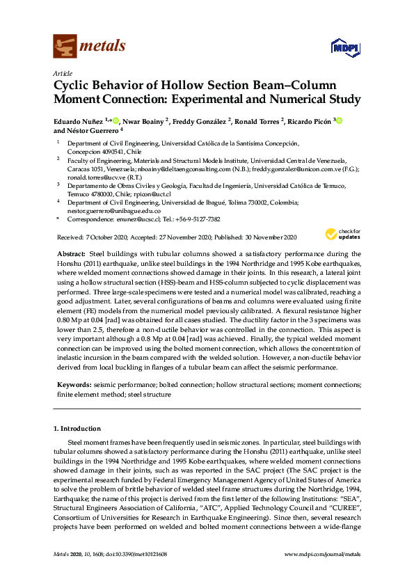 (PDF) Cyclic Behavior of Hollow Section Beam–Column Moment Connection ...
