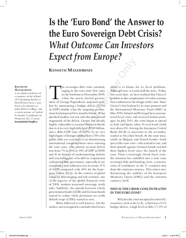 (PDF) Is the ‘Euro Bond’ the Answer to the Euro Sovereign Debt Crisis ...
