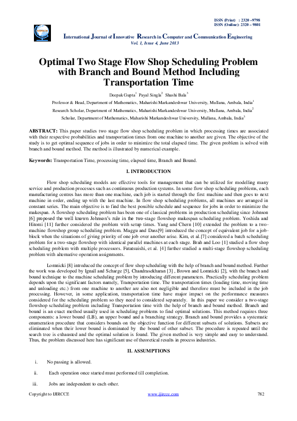 (PDF) Optimal Two Stage Flow Shop Scheduling Problem with Branch and ...