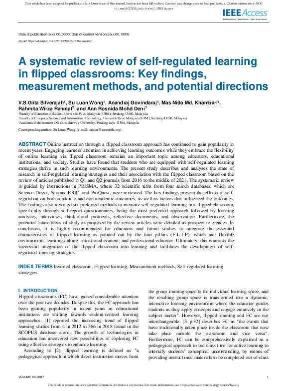 (PDF) A systematic review of self-regulated learning in flipped ...