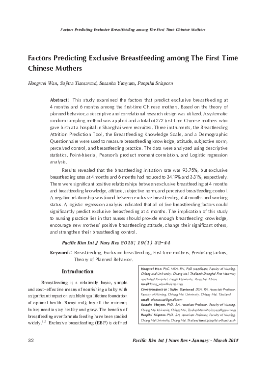(PDF) Factors Predicting Exclusive Breastfeeding among The First Time ...