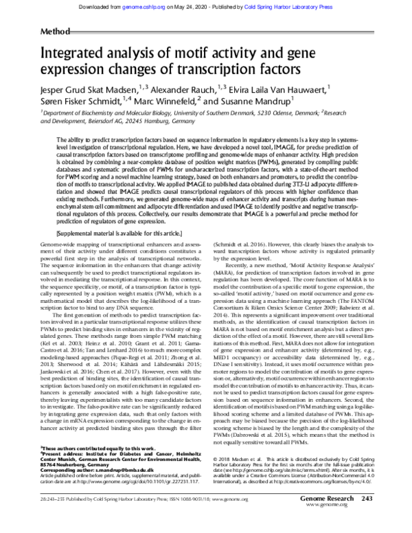 (PDF) Integrated analysis of motif activity and gene expression changes ...