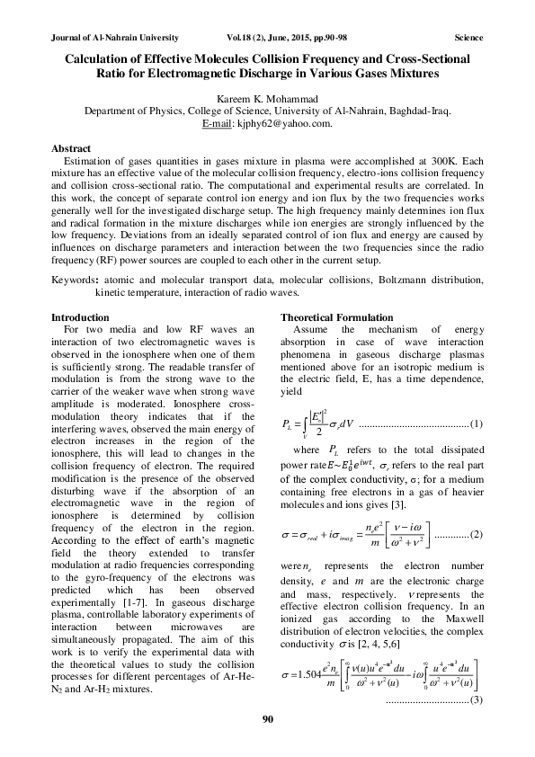 (PDF) Calculation of Effective Molecules Collision Frequency and Cross ...