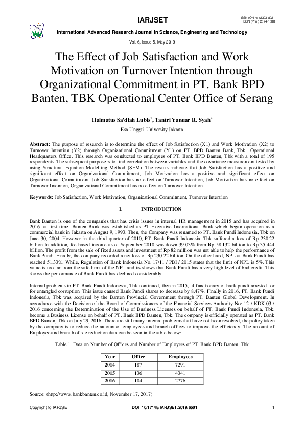 (PDF) The Effect of Job Satisfaction and Work Motivation on Turnover ...