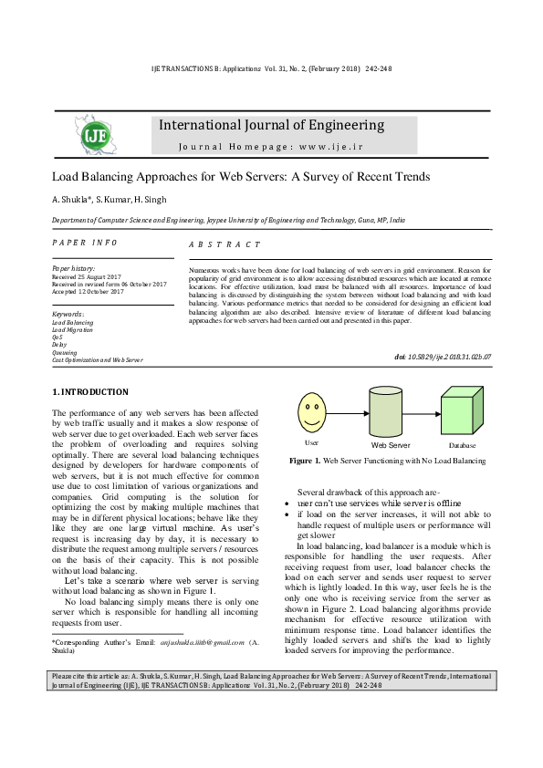 (PDF) Load Balancing Approaches for Web Servers: A Survey of Recent Trends
