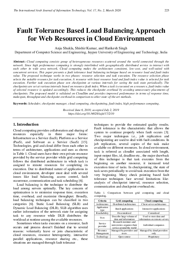 (PDF) Fault Tolerance Based Load Balancing Approach for Web Resources ...