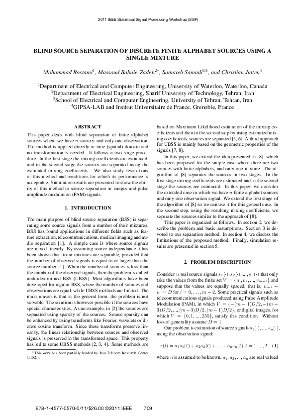 (PDF) Blind Source Separation of Discrete Finite Alphabet Sources Using ...