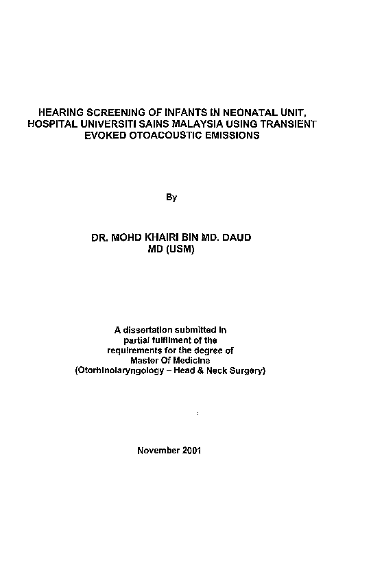 (PDF) Hearing screening of infants in Neonatal Unit, Hospital ...
