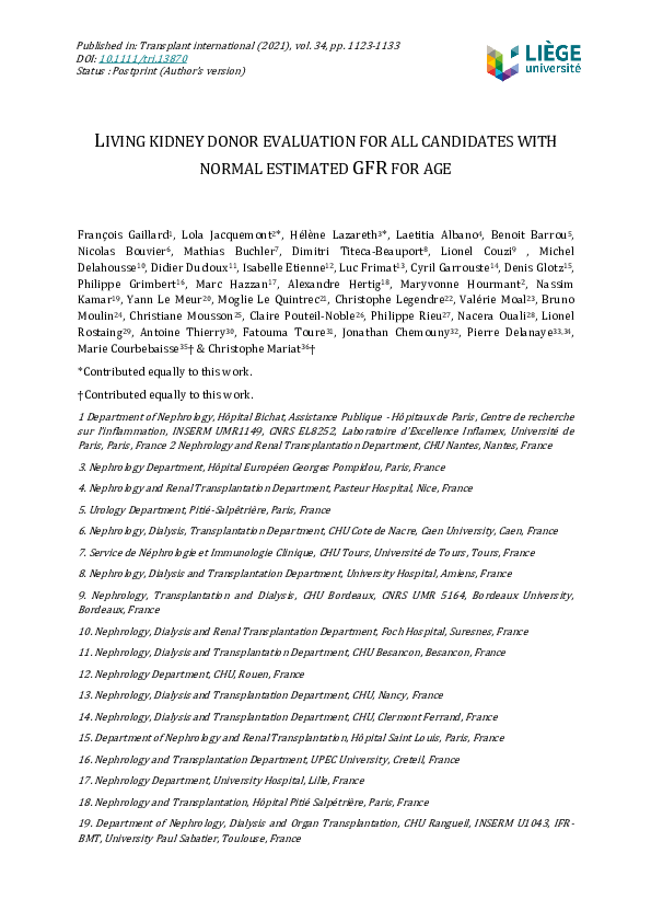 Pdf Living Kidney Donor Evaluation For All Candidates With Normal