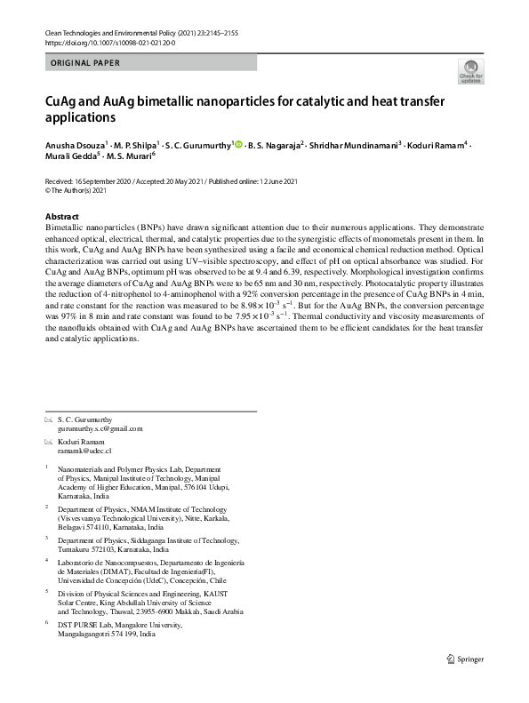 (PDF) CuAg and AuAg bimetallic nanoparticles for catalytic and heat ...