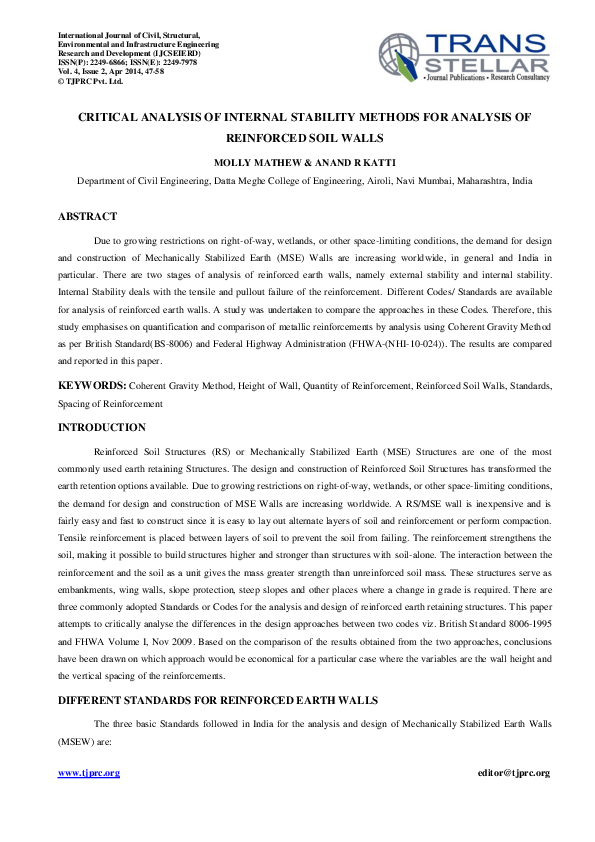 (PDF) Critical Analysis of Internal Stability Methods for Analysis of ...