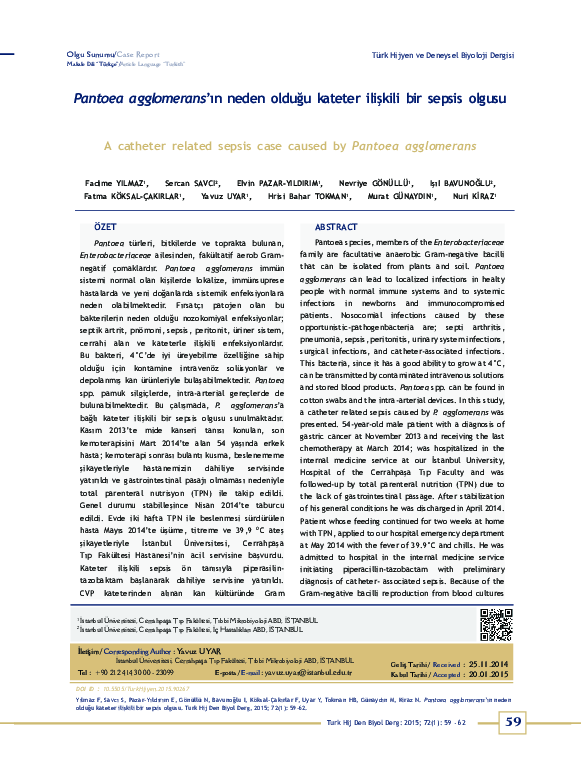(PDF) A catheter related sepsis case caused by Pantoea agglomerans
