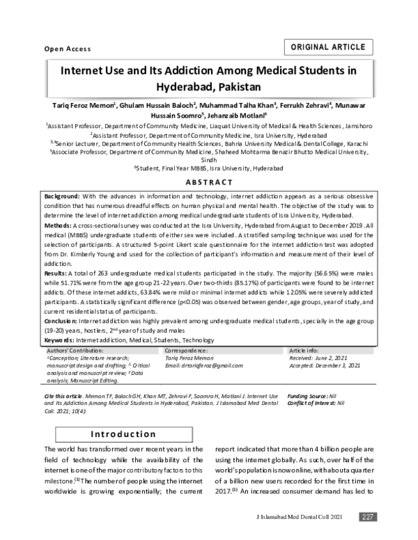 (PDF) Internet Use and Its Addiction Among Medical Students in ...