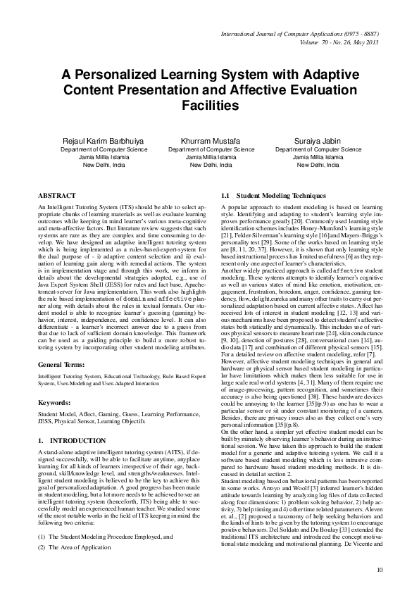 (PDF) A Personalized Learning System with Adaptive Content Presentation ...