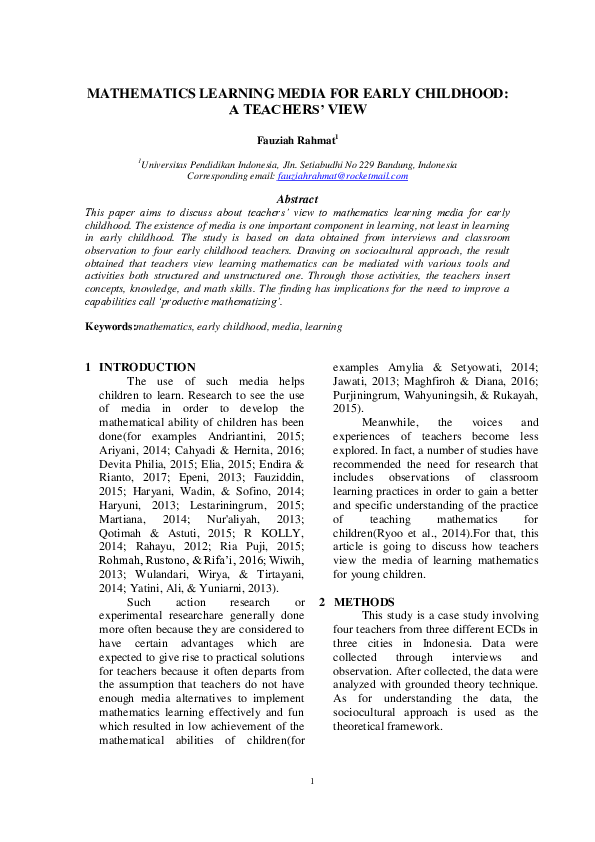 (PDF) Mathematics Learning Media for Early Childhood: A Teachers’ View