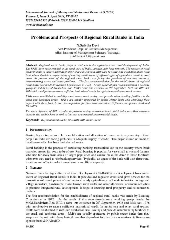 (PDF) Problems and Prospects of Regional Rural Banks in India