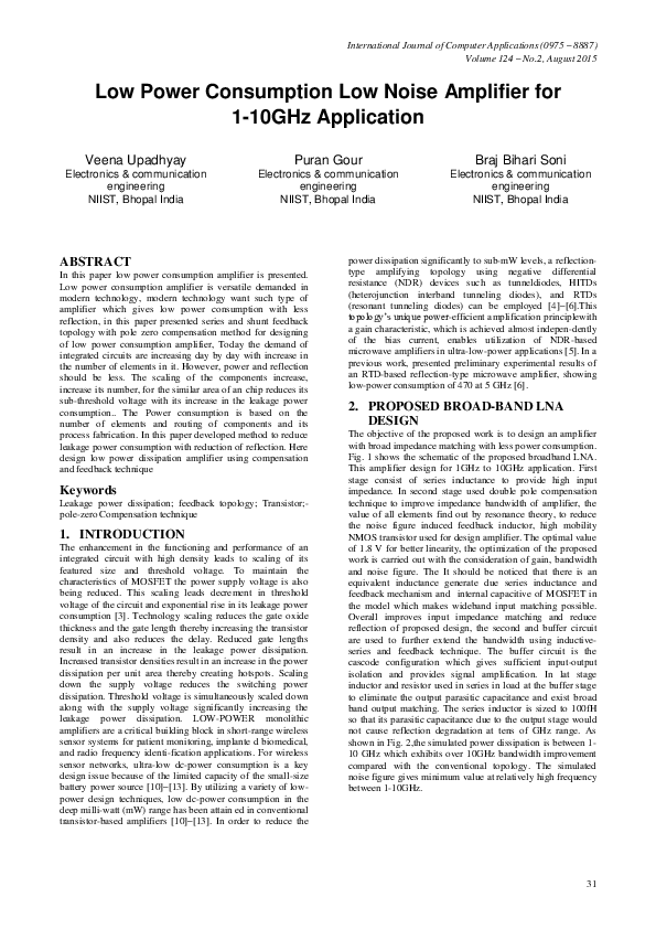 (PDF) Low Power Consumption Low Noise Amplifier for 1-10GHz Application