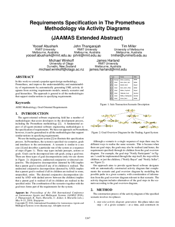 (PDF) Requirements Specification in The Prometheus Methodology via ...