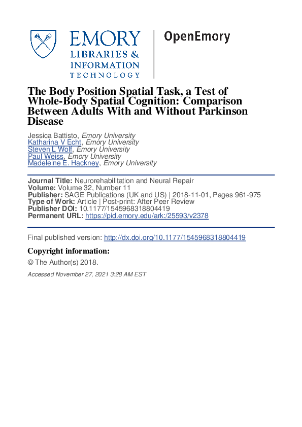 (PDF) The Body Position Spatial Task, a Test of Whole-Body Spatial ...