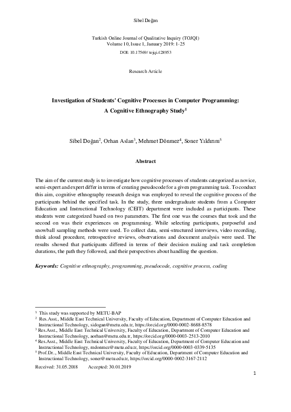 (PDF) Investigation of Students' Cognitive Processes in Computer ...