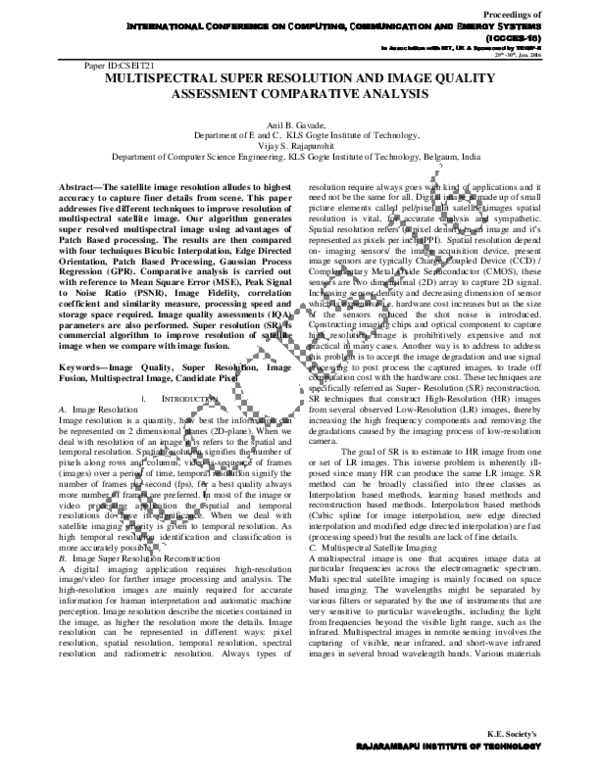 (PDF) Multispectral Super Resolution and Image Quality Assessment ...