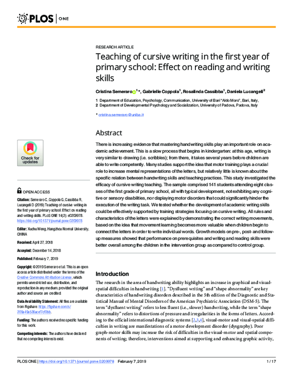 (PDF) Teaching of cursive writing in the first year of primary school ...