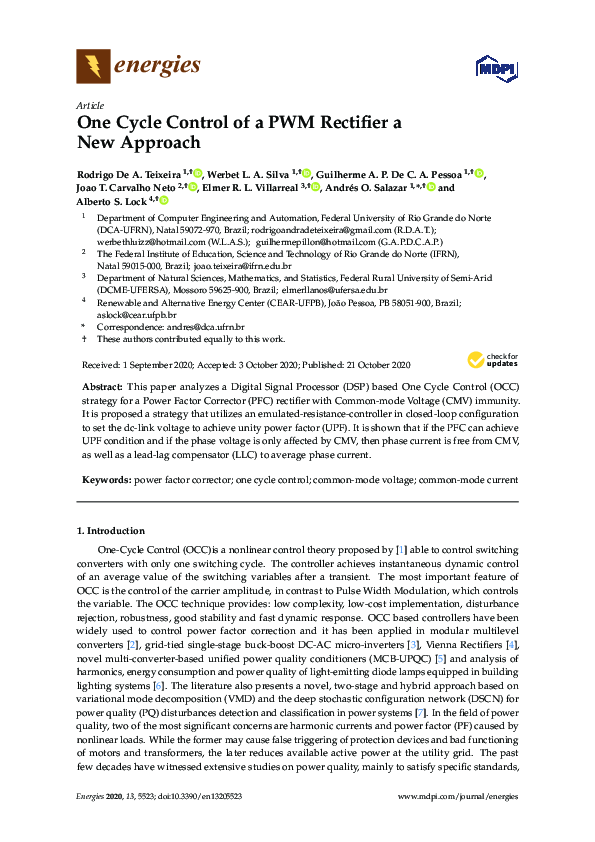 (PDF) One Cycle Control of a PWM Rectifier a New Approach