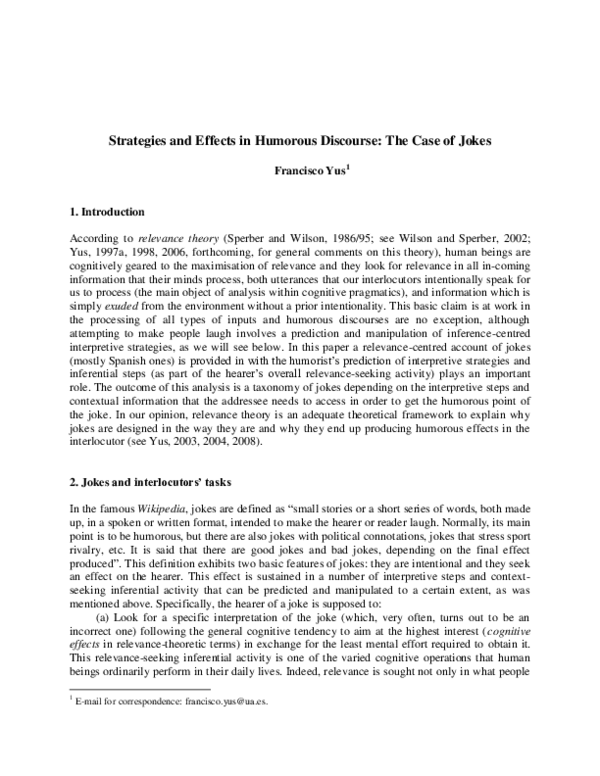 (PDF) Strategies and Effects in Humorous Discourse: The Case of Jokes