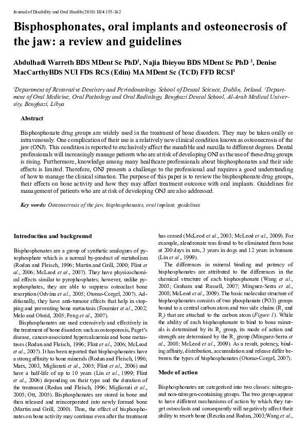 (PDF) Bisphosphonates, oral implants and osteonecrosis of the jaw a