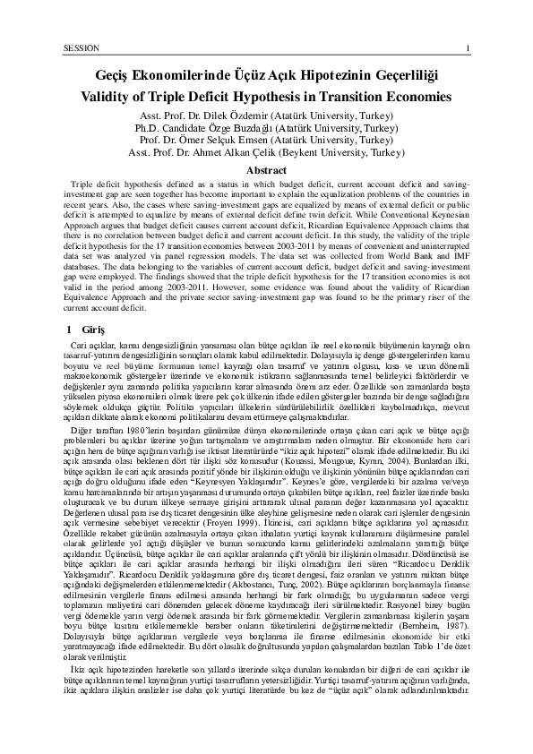 (PDF) Validity of Triple Deficit Hypothesis in Transition Economies