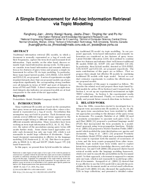 (PDF) A Simple Enhancement for Ad-hoc Information Retrieval via Topic ...