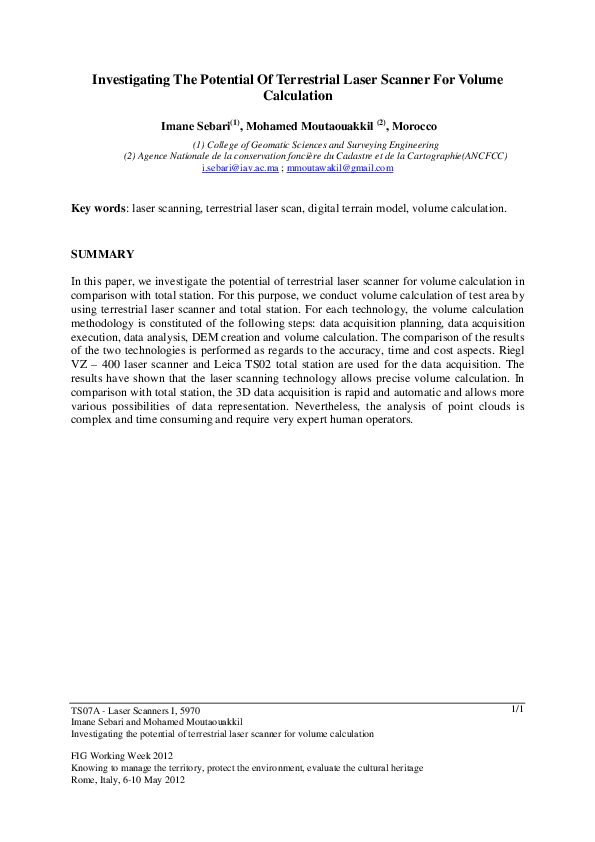 (PDF) Investigating The Potential Of Terrestrial Laser Scanner For ...