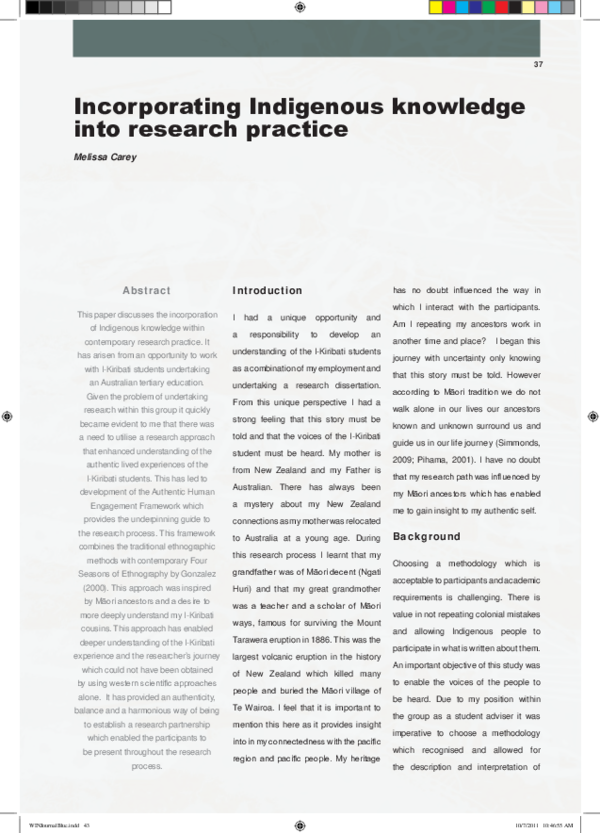 (PDF) Incorporating Indigenous knowledge into research practice