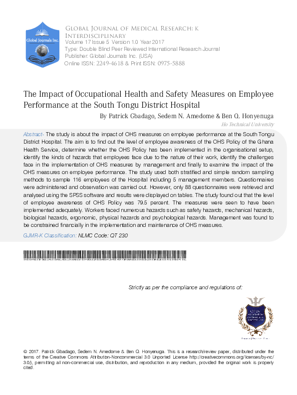 (PDF) The Impact of Occupational Health and Safety Measures on Employee ...