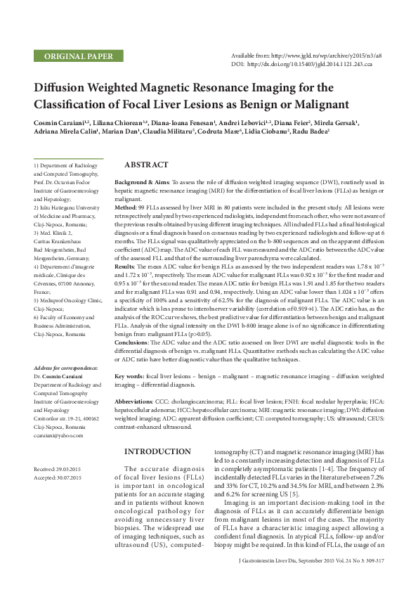 (PDF) Diffusion Weighted Magnetic Resonance Imaging for the ...