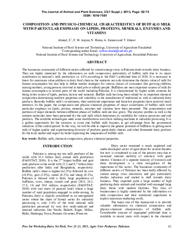 (PDF) Composition and Physico -Chemical Characteristics of Buffalo Milk ...