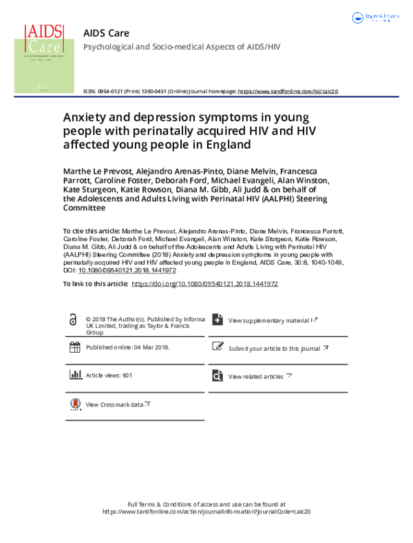 (PDF) Anxiety and depression symptoms in young people with perinatally ...