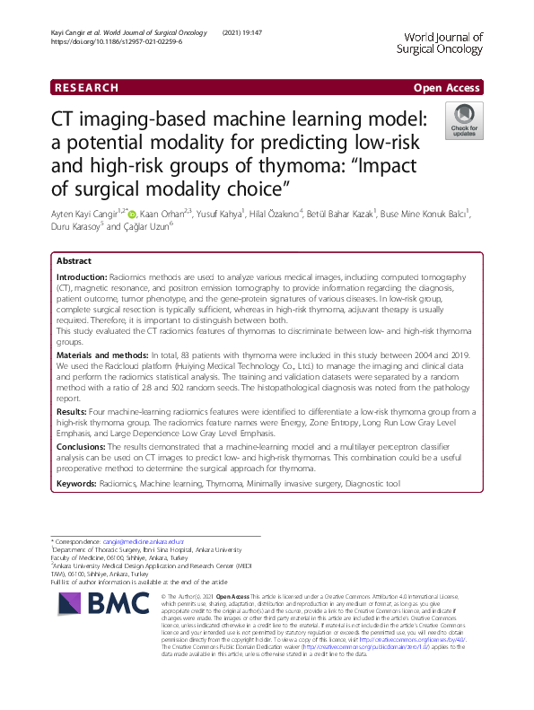 (PDF) CT imaging-based machine learning model: a potential modality for ...