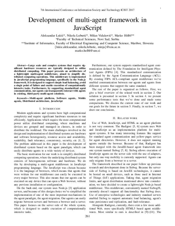 (PDF) Development of multi-agent framework in JavaScript