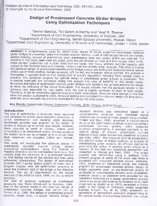 (PDF) Design of Prestressed Concrete Girder Bridges Using Optimization ...