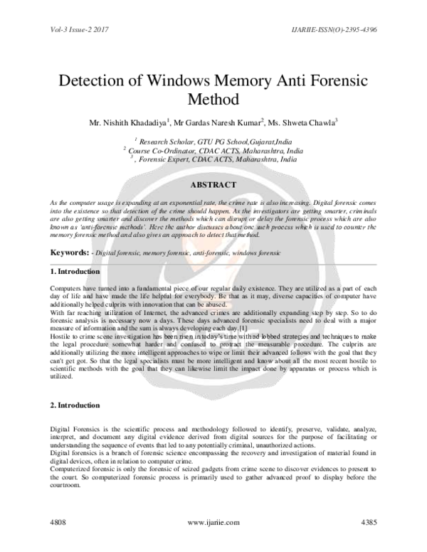 (PDF) Detection of Windows Memory Anti Forensic Method