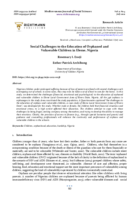 (PDF) Social Challenges to the Education of Orphaned and Vulnerable ...