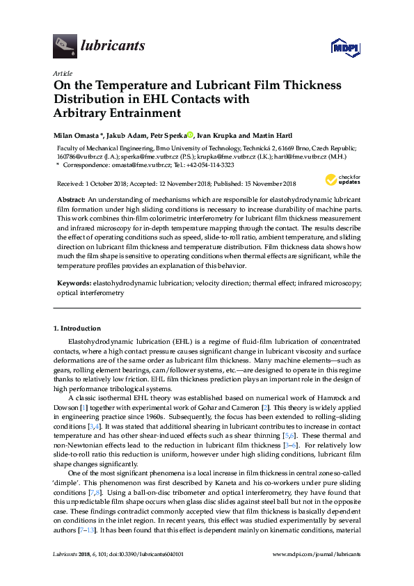 (PDF) On the Temperature and Lubricant Film Thickness Distribution in ...