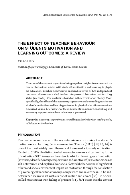(PDF) The effect of teacher behaviour on students motivation and ...